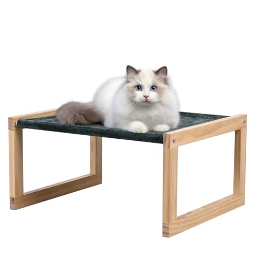 DGBAOBEI Katzenbett, Katzensofa mit Massivholzrahmen, Leinenstoff, Katzenwiege, ein bequemer Platz für Katzen (grün) von DGBAOBEI