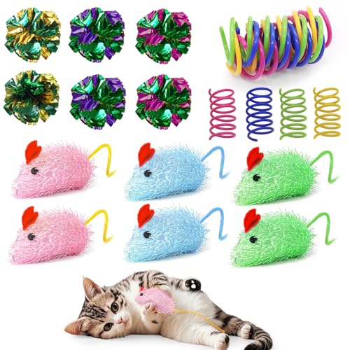 DGMI 14-teiliges Katzenspielzeug Set, interaktives Katzenspielzeug mit Knisterbällen,Maus & Spirale für Hauskatzen, Erwachsene Katzen und Kitten von DGMI