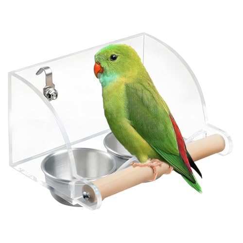 DGMI Transparente Vogelfutterspender,futterspender wellensittich,Automatischer Vogelfutterspender,Edelstahl Doppel-Vogelnäpfe mit rutschfestem Ständer für Wellensittiche, Kanarienvögel,Nymphensittic von DGMI