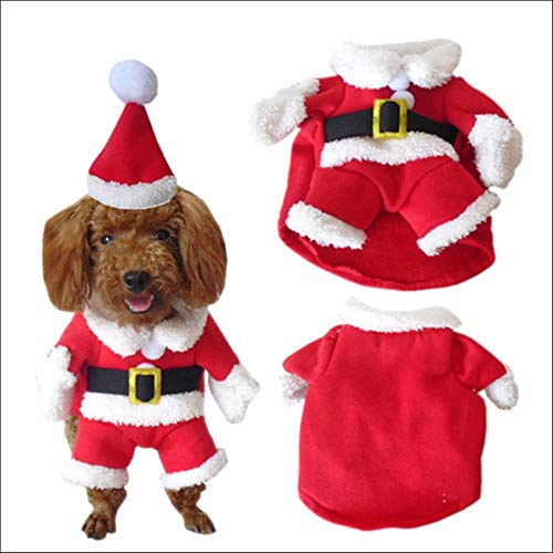 DGPOAD Haustier Hund Katze Kostüme Lustiges Weihnachtsmann Kostüm Für Hunde Katzen Winter Warme Hundekleidung Chihuahua Mops, Rot, M. von DGPOAD