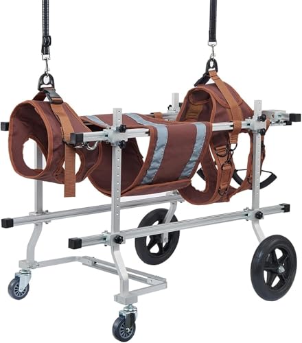DGSYUAN Rollstuhl Für Hunde Verstellbarer Haustierrollstuhl, 4 Räder, Hundewagen, Leichter Hunderollstuhl, Tragbarer Hunderollstuhl Für Die Hinterbeine Hunderollstuhl(Brown,L) von DGSYUAN