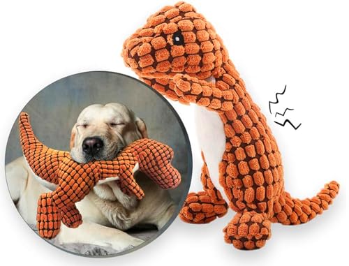 DGTSYAL Hundespielzeug Unzerstörbar Robuster Dino Ausgestopftes Plüsch-Hundespielzeug Aggressive Kauer Unzerbrechliches Kauspielzeug für mittlere und große Hunde zum Spielen von DGTSYAL