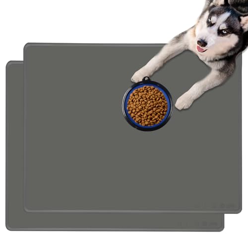 DGitaor Hundefuttermatte für Futter und Wasser, wasserdichte Silikon-Füttermatte für Böden mit faltbarem Katzen- und Hundenapf für Reisen, extra groß, 100 x 74,9 cm, Dunkelgrau, 2 Packungen DGitaor Hundefuttermatte für Futter und Wasser, wasserdichte Silikon-Füttermatte für Böden mit faltbarem Katzen- und Hundenapf für Reisen, extra groß, 100 x 74,9 cm, Dunkelgrau, 2 Packungen von DGitaor