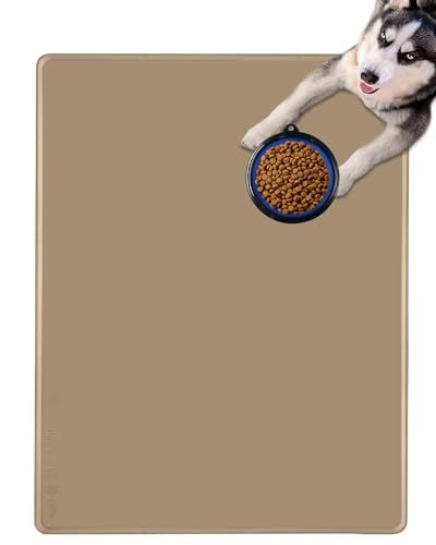 DGitaor Hundefuttermatte für Futter und Wasser, wasserdichte Silikon-Haustier-Futtermatte für Böden mit zusammenklappbarem Katzen- und Hundenapf für Reisen, extra groß, 100 x 75 cm, Khaki von DGitaor
