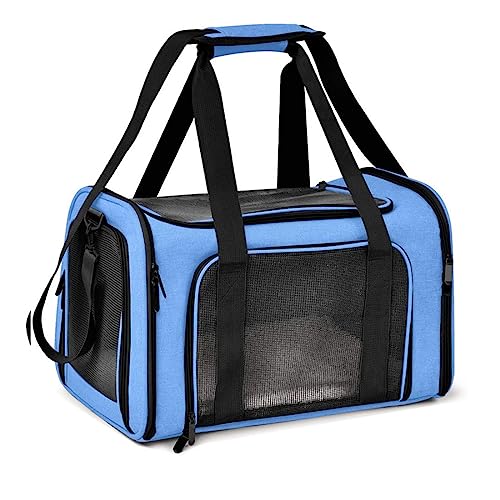 DHAEY Transporttasche für Katze Hund, Zusammenklappbar, mit Schultergurt,Weich gepolstert Hundetransportbox für mittelgroße Hunde, Katze(Blau, L) von DHAEY