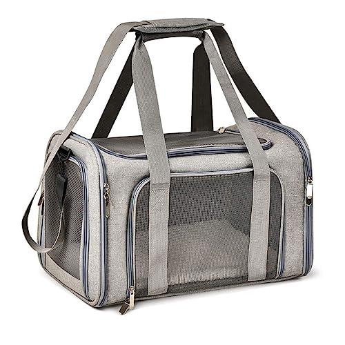 DHAEY Transporttasche für Katze Hund, Zusammenklappbar, mit Schultergurt,Weich gepolstert Hundetransportbox für mittelgroße Hunde, Katze(Grau, M) von DHAEY