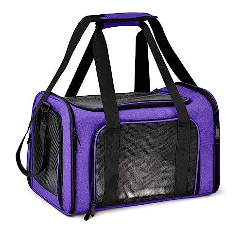DHAEY Transporttasche für Katze Hund, Zusammenklappbar, mit Schultergurt,Weich gepolstert Hundetransportbox für mittelgroße Hunde, Katze(Lila, L) von DHAEY