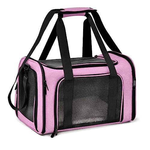 DHAEY Transporttasche für Katze Hund, Zusammenklappbar, mit Schultergurt,Weich gepolstert Hundetransportbox für mittelgroße Hunde, Katze(Rosa, M) von DHAEY