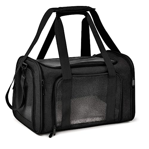 DHAEY Transporttasche für Katze Hund, Zusammenklappbar, mit Schultergurt,Weich gepolstert Hundetransportbox für mittelgroße Hunde, Katze(Schwarz, M) von DHAEY