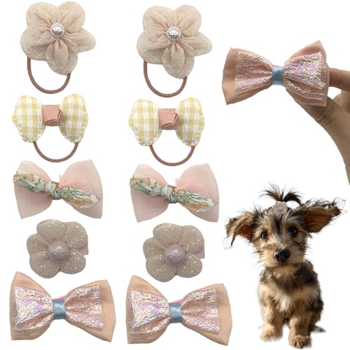 DHER 10 Stück Haustiere Schleifen mit Gummibändern Hunde Haarschmuck Haustier Schleife Haarschmuck Hunde Gummiband Schleife Langhaarige Hunde Katzen Niedliche Haarschmuck Haustier Gummiband (A) von DHER