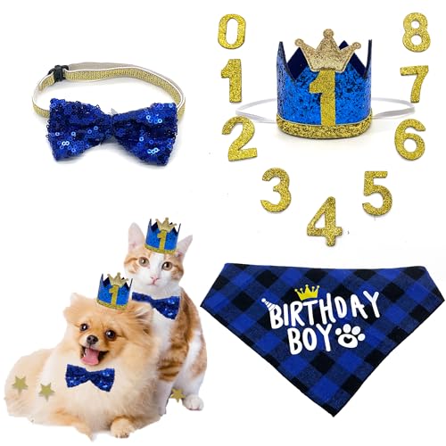 DHER Haustier Geburtstagsset Mit Goldenem Pailletten Hut Geburtstag Hut Pet Party Dekorationsset Hund Geburtstagshut Fliege Katze Geburtstag Pailletten DekorationszubehöR Festliche Party (Dunkelblau) DHER Haustier Geburtstagsset Mit Goldenem Pailletten Hut Geburtstag Hut Pet Party Dekorationsset Hund Geburtstagshut Fliege Katze Geburtstag Pailletten DekorationszubehöR Festliche Party (Dunkelblau) von DHER