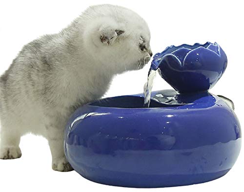 DHGTEP Automatischer Katzenbrunnen Pumpe Keramik für Katzen, Katzen Brunnen Wasserfall Wasserspender Leise Zirkulation Fließendes Live-Wasser USB 5V Sicherheitsspannung, 1.5L (Color : Blue) von DHGTEP