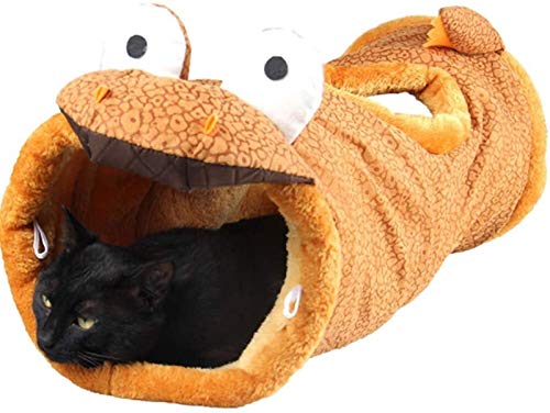 DHGTEP Haustier Faltbarer Katzentunnel, Katzenröhre, Katzenspielzeug Spieltunnel, Stabiler Wildleder-Windeltunnel, mit Guckloch für Katze, Welpe, Kätzchen (Color : Beige) von DHGTEP