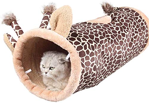 DHGTEP Haustier Faltbarer Katzentunnel, Katzenröhre, Katzenspielzeug Spieltunnel, Stabiler Wildleder-Windeltunnel, mit Guckloch für Katze, Welpe, Kätzchen (Color : Brown) von DHGTEP