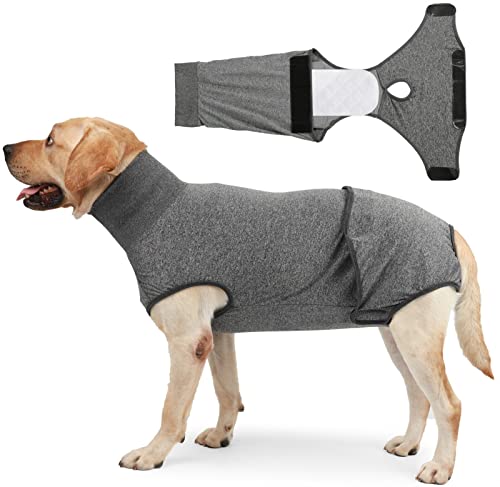 DHGTEP Hund Chirurgie Erholung Anzug Anti Angst Hund Bauch Bands Jacke Weste Halten Relief Beruhigende Wrap Kleidung für Samll Medium Große Hunde (Farbe : Grau, Größe : S) von DHGTEP