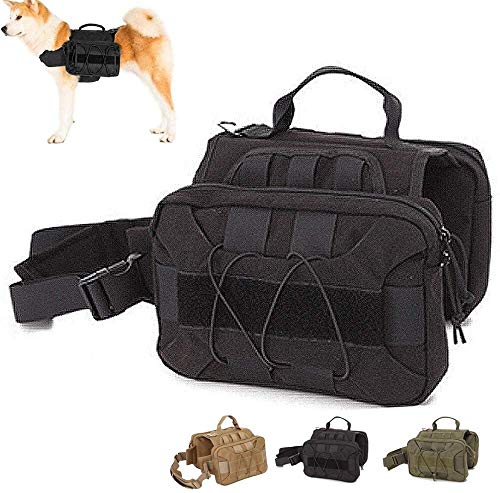 DHGTEP Hund Pack Hundesattel Tasche Rucksack Taktische Hundegeschirr Weste Antiziehgeschirr mit Griff für Reisen Camping Wandern mit 2 Geräumigen Seitentaschen (Color : Black) von DHGTEP