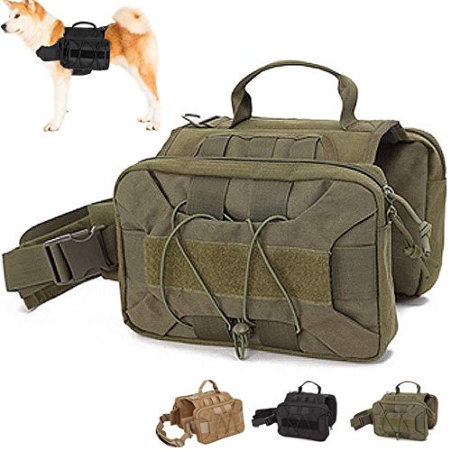 DHGTEP Hund Pack Hundesattel Tasche Rucksack Taktische Hundegeschirr Weste Antiziehgeschirr mit Griff für Reisen Camping Wandern mit 2 Geräumigen Seitentaschen (Color : Green) von DHGTEP