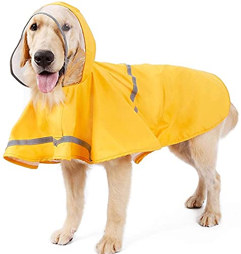 DHGTEP Hund Regenmantel, Wasserdichter Hundemantel Mit Kapuze Und Reflektoren, Ultraleichte Atmungsaktive Hundejacke Regenschutz Für Große/mittlere/kleine Hunde (Color : Yellow, Size : M) von DHGTEP