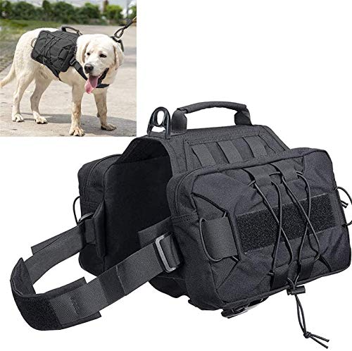 DHGTEP Hund Rucksack Tactical Daypack Wandern Tasche Ausrüstung Hunde Sattel Tasche mit 2 Geräumige Seitentaschen für Mittlere und Große Reisen, Camping, Wandern, Abenteuer (Color : Black) von DHGTEP