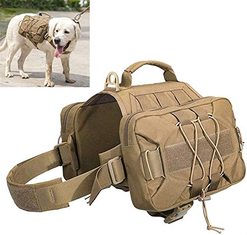 DHGTEP Hund Rucksack Tactical Daypack Wandern Tasche Ausrüstung Hunde Sattel Tasche mit 2 Geräumige Seitentaschen für Mittlere und Große Reisen, Camping, Wandern, Abenteuer (Color : Brown) von DHGTEP