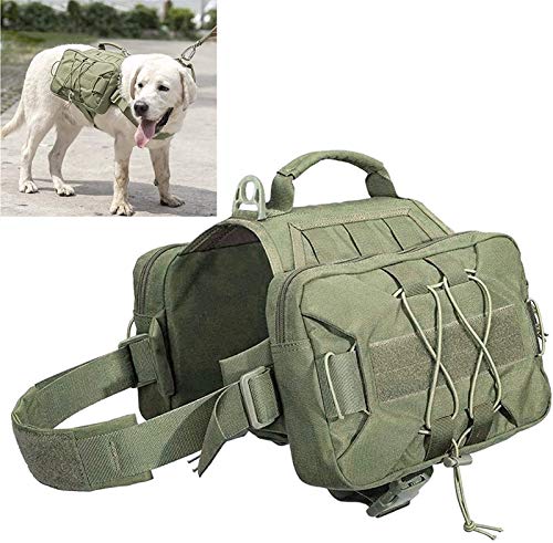 DHGTEP Hund Rucksack Tactical Daypack Wandern Tasche Ausrüstung Hunde Sattel Tasche mit 2 Geräumige Seitentaschen für Mittlere und Große Reisen, Camping, Wandern, Abenteuer (Color : Green) von DHGTEP