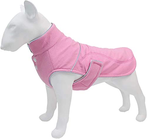 DHGTEP Hund Winterkleidung, Hoher Hals Fleece Haustier Hund Jumpsuit Comfy Hundemantel Thermische Winddicht Reflektierende Jacken für Kleine Mittlere Große Hunde (Color : Pink, Size : 4X-Large) von DHGTEP