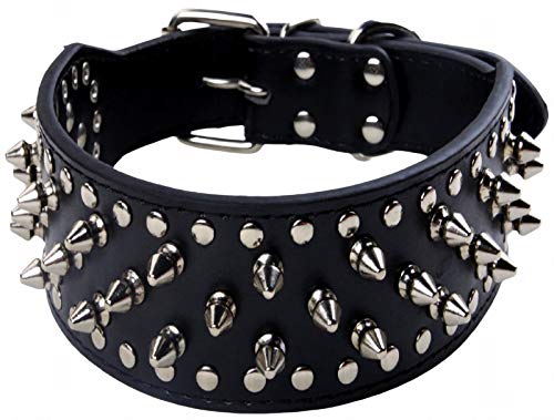 DHGTEP Hundehalsband Leder Breit, Hundehalsband Einstellbar Langlebig Weich Gepolstert Welpe Haustier Halsbänder für Kleine Mittlere Große Hunde (Color : Black, Size : 51x5CM) von DHGTEP