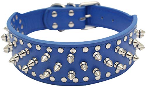 DHGTEP Hundehalsband Leder Breit, Hundehalsband Einstellbar Langlebig Weich Gepolstert Welpe Haustier Halsbänder für Kleine Mittlere Große Hunde (Color : Blue, Size : 51x5CM) von DHGTEP