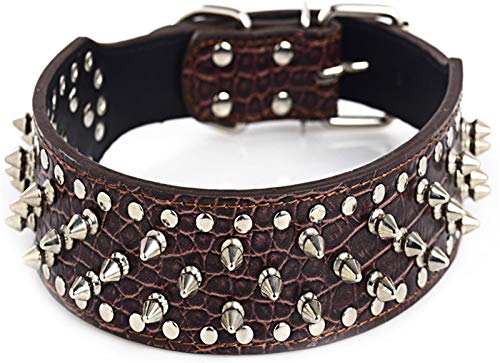 DHGTEP Hundehalsband Leder Breit, Hundehalsband Einstellbar Langlebig Weich Gepolstert Welpe Haustier Halsbänder für Kleine Mittlere Große Hunde (Color : Brown, Size : 66x5CM) von DHGTEP
