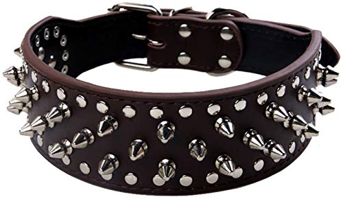 DHGTEP Hundehalsband Leder Breit, Hundehalsband Einstellbar Langlebig Weich Gepolstert Welpe Haustier Halsbänder für Kleine Mittlere Große Hunde (Color : Dark Brown, Size : 51x5CM) von DHGTEP