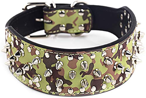 DHGTEP Hundehalsband Leder Breit, Hundehalsband Einstellbar Langlebig Weich Gepolstert Welpe Haustier Halsbänder für Kleine Mittlere Große Hunde (Color : Green, Size : 66x5CM) von DHGTEP