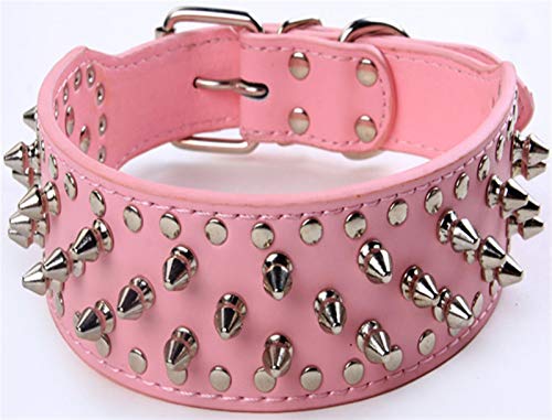 DHGTEP Hundehalsband Leder Breit, Hundehalsband Einstellbar Langlebig Weich Gepolstert Welpe Haustier Halsbänder für Kleine Mittlere Große Hunde (Color : Pink, Size : 56x5CM) von DHGTEP