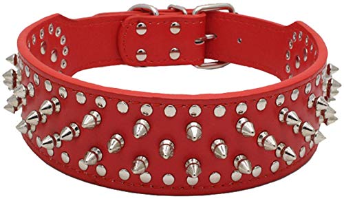 DHGTEP Hundehalsband Leder Breit, Hundehalsband Einstellbar Langlebig Weich Gepolstert Welpe Haustier Halsbänder für Kleine Mittlere Große Hunde (Color : Red, Size : 51x5CM) von DHGTEP