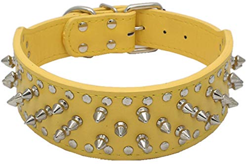 DHGTEP Hundehalsband Leder Breit, Hundehalsband Einstellbar Langlebig Weich Gepolstert Welpe Haustier Halsbänder für Kleine Mittlere Große Hunde (Color : Yellow, Size : 51x5CM) von DHGTEP