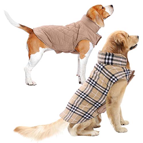 DHGTEP Hundemantel Jacke Wasserdicht Kleidung Klein Groß Geschirr Winter Reversible Welpen Kleidung Hunde Kätzchen Dicke Tiermäntel (Color : Beige, Size : S) von DHGTEP
