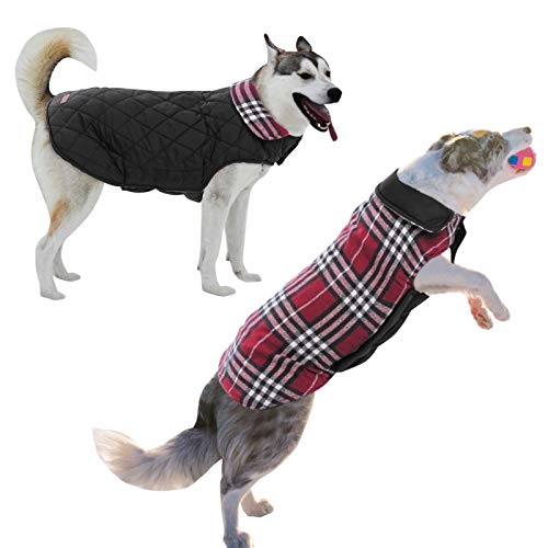 DHGTEP Hundemantel Jacke Wasserdicht Kleidung Klein Groß Geschirr Winter Reversible Welpen Kleidung Hunde Kätzchen Dicke Tiermäntel (Color : Red, Size : XXL) von DHGTEP