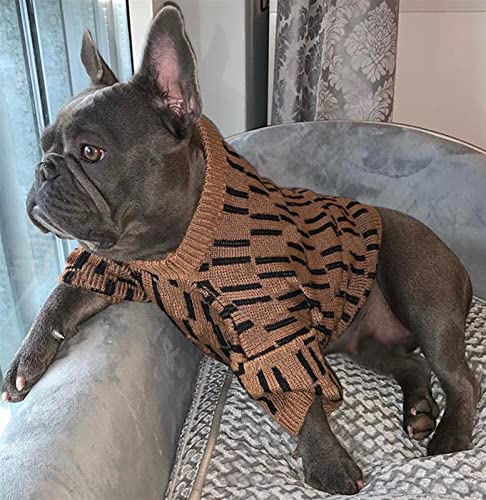 DHGTEP Hundepullover Pullover für Kleine Mittlere Hunde Warme Französische Bulldogge Schnauzer Corgi Gestrickte Kleidung Haustier Kostüm (Farbe : Braun, Größe : XL) von DHGTEP