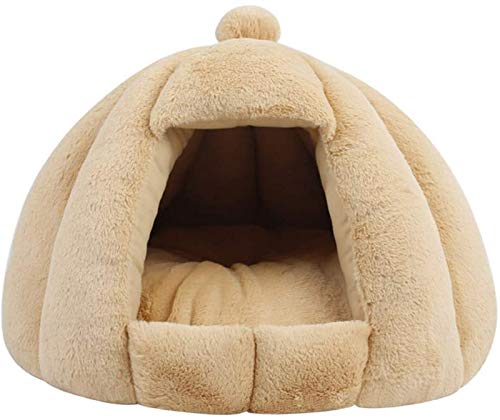 DHGTEP Kapuzenhund Katzen Schlafbett mit Abnehmbarem, Waschbarem Kissen, Katzenzelt Katzenhöhle, Warmes Versteckbett für Welpen/Kaninchen/Kätzchen, Weicher Plüsch (Color : Khaki, Size : 50X43cm) von DHGTEP