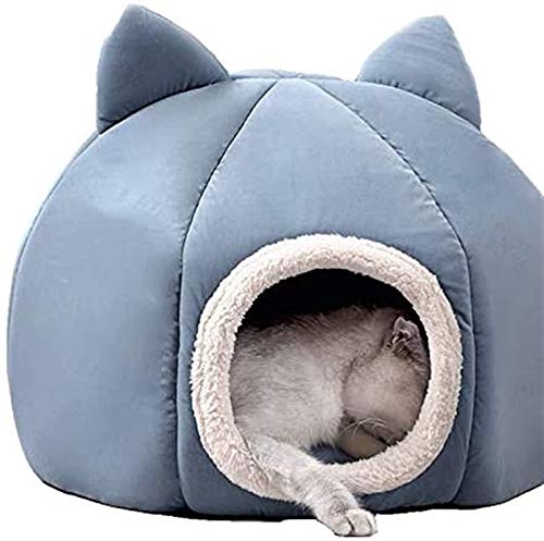 DHGTEP Katze Bett Höhle Flauschige Katze Haus Warm Iglu Haustier Bett für Indoor-Kätzchen und Kleine Hunde (Color : Blue, Size : 37x37x36cm) von DHGTEP