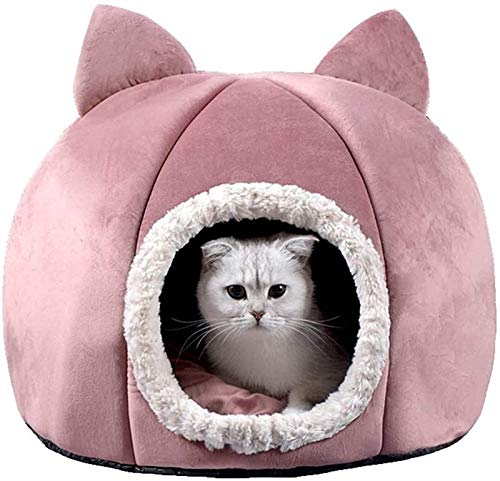 DHGTEP Katze Bett Höhle Flauschige Katze Haus Warm Iglu Haustier Bett für Indoor-Kätzchen und Kleine Hunde (Color : PINK, Size : 37x37x36cm) von DHGTEP