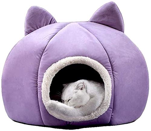 DHGTEP Katze Bett Höhle Flauschige Katze Haus Warm Iglu Haustier Bett für Indoor-Kätzchen und Kleine Hunde (Color : Purple, Size : 37x37x36cm) von DHGTEP
