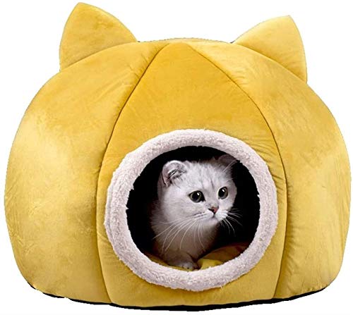 DHGTEP Katze Bett Höhle Flauschige Katze Haus Warm Iglu Haustier Bett für Indoor-Kätzchen und Kleine Hunde (Color : Yellow, Size : 37x37x36cm) von DHGTEP