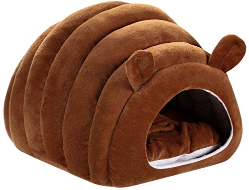 DHGTEP Katze Höhle Hundbett, Katze-Iglu-Betten PP-Baumwolle Wärmende Kapuzen-Katzen-Bett, Flauschige Zelt-Tier-Nest-Schlafsack für Katzen und Kleine Hunde (Color : Brown, Size : 45x40x35CM) von DHGTEP