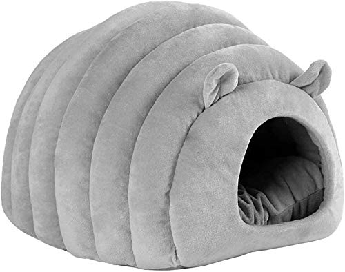 DHGTEP Katze Höhle Hundbett, Katze-Iglu-Betten PP-Baumwolle Wärmende Kapuzen-Katzen-Bett, Flauschige Zelt-Tier-Nest-Schlafsack für Katzen und Kleine Hunde (Color : Gray, Size : 45x40x35CM) von DHGTEP