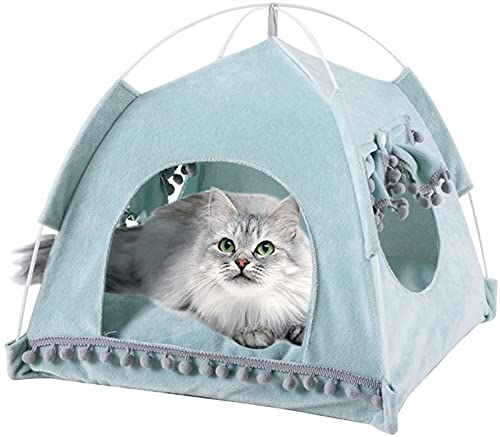 DHGTEP Katze Iglu Hundebett Sommer Gemütliche Höhle Hundebett Waschbar Indoor Hütte Haus Für Kätzchen Welpe Kissen Korb Katze Nesk Kennel Kleine Hundebett Chihuahua (Color : Blue, Size : 36x36x37cm) von DHGTEP