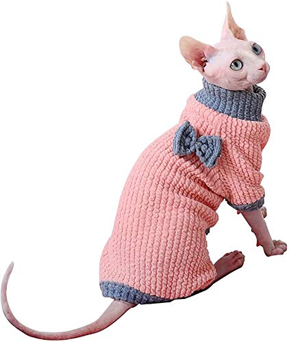 DHGTEP Katzen Kleidung Gepolstert Pullover Haarlose Katze Warm Winter Warm Pullover Outfit, Mode Hohe Kragen Mantel für Katzen Pyjamas für Katzen und Kleine Hunde (Color : Pink, Size : Large) von DHGTEP