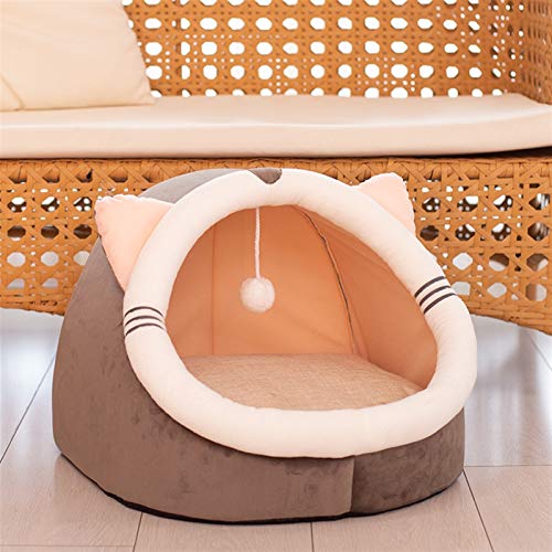 DHGTEP Katzennest Katze Haus Luxus Hund Flauschige Kissen Weich Kätzchen Höhle Katze Warmes Gemütliches Bett Samt Schlafmatte Winter Katze Zubehör (Color : Beige, Size : 36x36x30CM) von DHGTEP