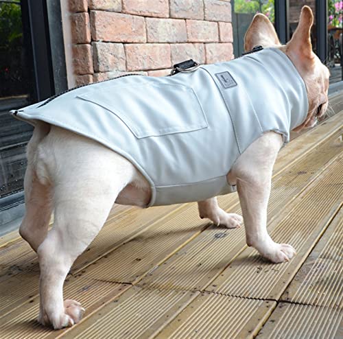 DHGTEP Kleiner Mittelgroßer Hundemantel Mit Geschirr, Leder Hundejacke Mantel Warme Winterhundekleidung Wasserdicht Für Französische Bulldogge (Farbe : Blau, Größe : XL) von DHGTEP