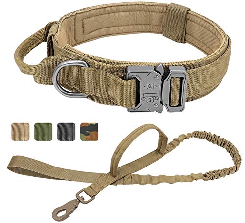 DHGTEP Militärische Taktische Hundehalsband Leine Deutsch Shepard Medium Große Hundehalsbänder Führen für Walking Training Hundehalsband Kontrolle Handle (Color : Beige, Size : L) von DHGTEP