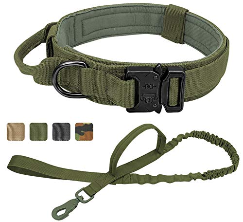 DHGTEP Militärische Taktische Hundehalsband Leine Deutsch Shepard Medium Große Hundehalsbänder Führen für Walking Training Hundehalsband Kontrolle Handle (Color : Green, Size : M) von DHGTEP